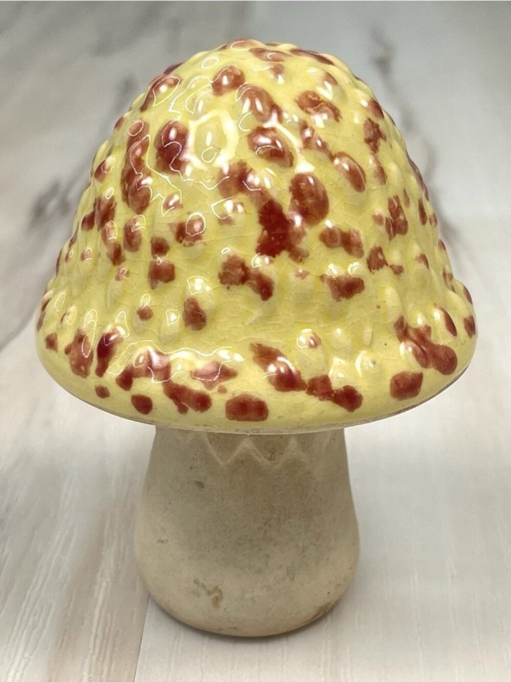 VTG 3.5" Ceramic Yellow/Red Merry MUSHROOM Toadstool Figurine Garden Home Decor